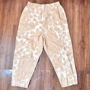 OSKA Linen Beige White Abstract Elastic Waist Barrel Crop Pants Size 3 USA 10/12
